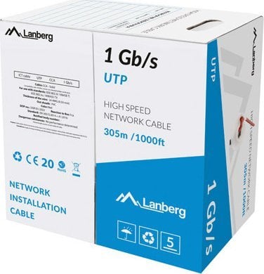 Lanberg Kabel LAN UTP 1GB/S 305M drut CCA czerwony