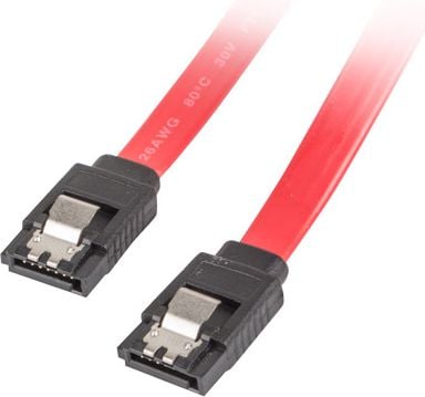 Cablu de date SATA III mama la SATA III mama, Lanberg 41311, 6 Gb/s, 100 cm, cu cleme de blocare, rosu