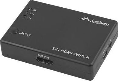 Switch video Lanberg 42433, comutator cu 3 intrari HDMI si un port de iesire HDMI 4K, 3D, telecomanda, alimentare microUSB 5V 1A, negru