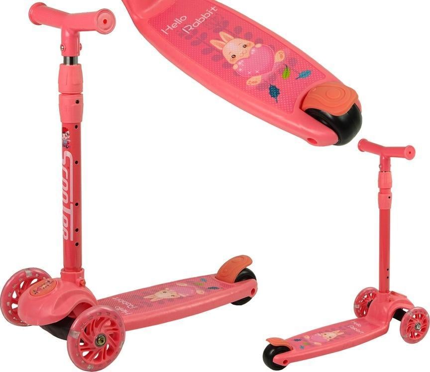 Lean Sport Balance Scooter Triciclu Roți strălucitoare Iepure roz