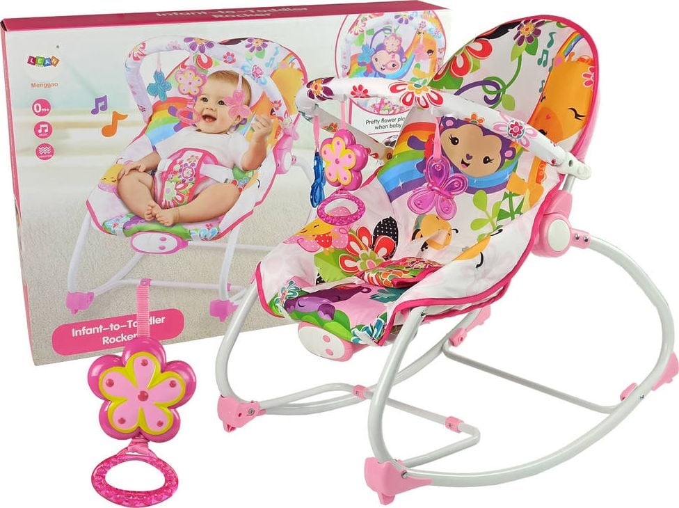 Balansoar si scaun 2 in 1 pentru copii LEAN TOYS Cradle Rocker, Sunete/Vibratii, +0 luni, Multicolor