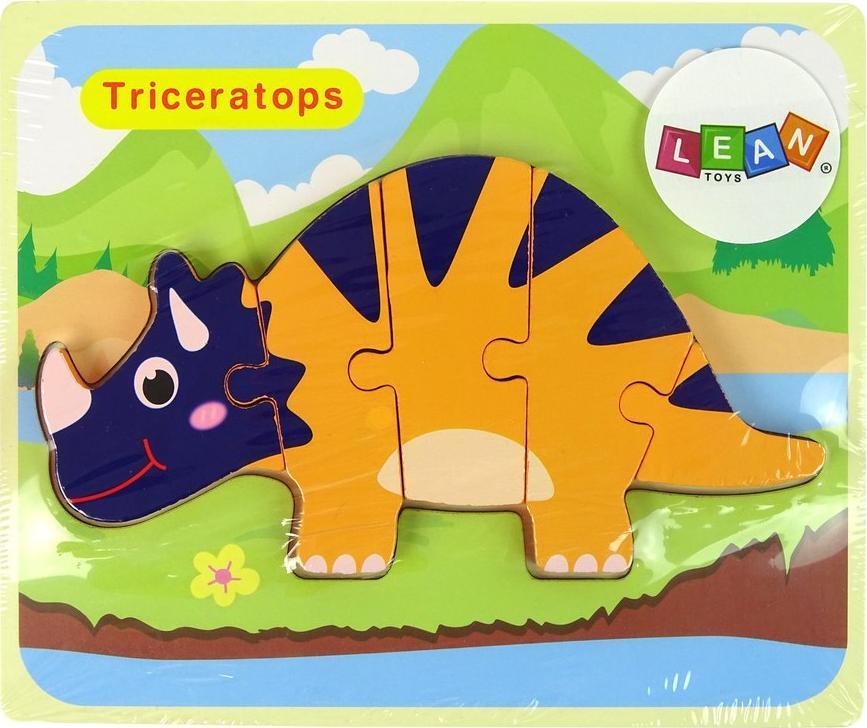 Lean Sport Puzzle din lemn Dinozauri Triceratops Ankylosaurus Orange