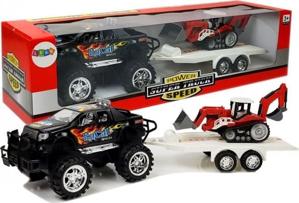 Lean Sport Un set de vehicule cu o unitate de frecare, o mașină de teren neagră cu un excavator