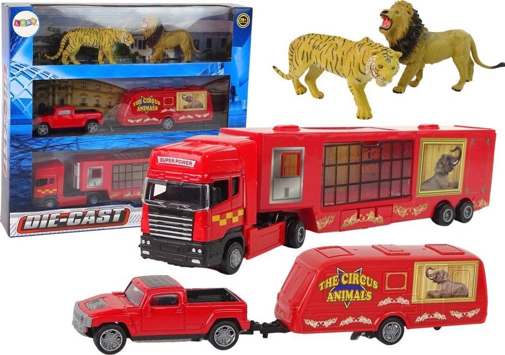 LeanToys Circus Camion Transportor Animale PickUp Trailer Lion Tiger