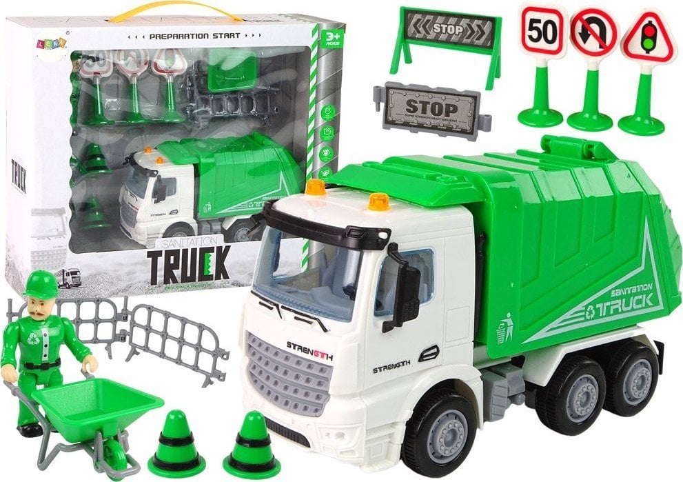 LeanToys Set Camion de gunoi Semnele rutiere Camion de gunoi verde