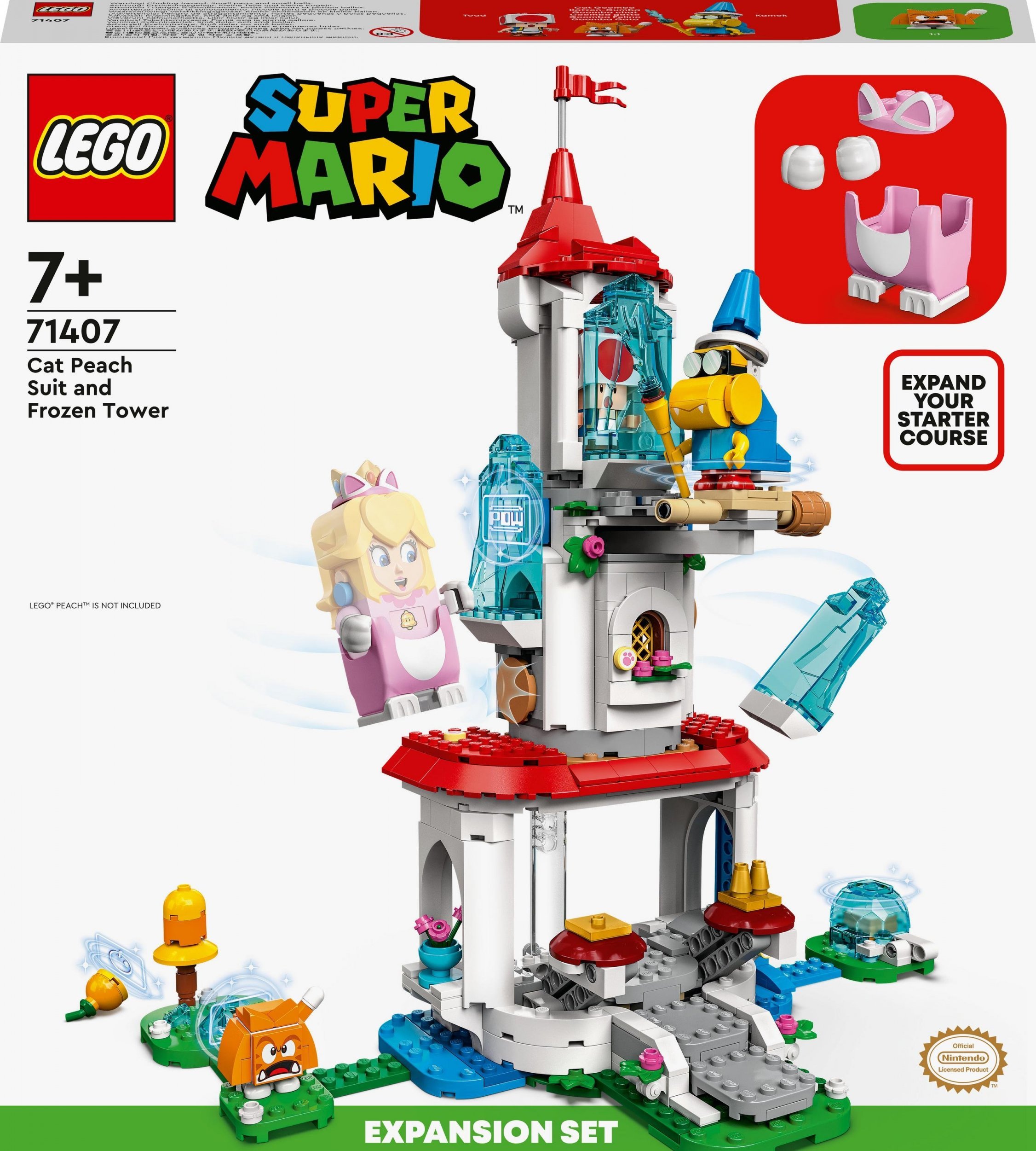 LEGO® Super Mario™ - Set de extindere - Costum de pisica pentru Peach si Turn inghetat 71407, 494 piese