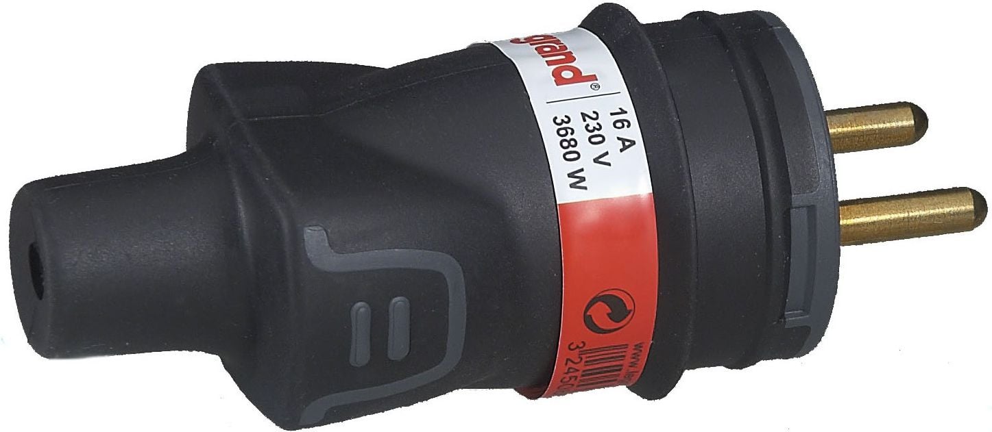 dop de cauciuc împământare portabil 16A 230V 2P + IP44 negru - 50114