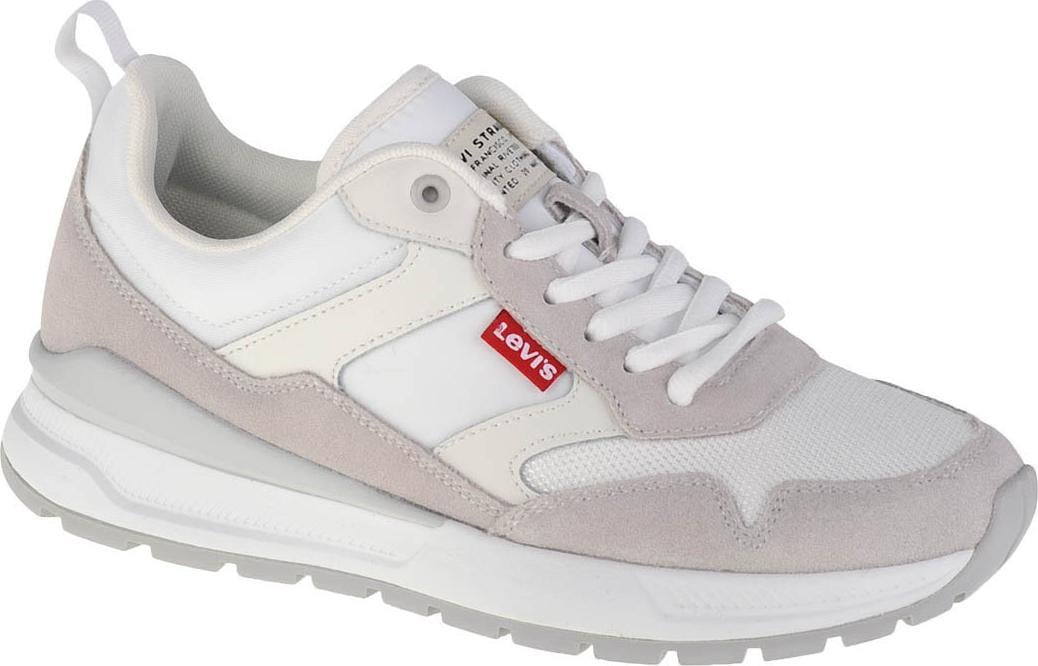 Levi's, Pantofi sport colorblock cu garnituri de piele si piele intoarsa, Maro taupe deschis, Alb optic, Alb prafuit, 5