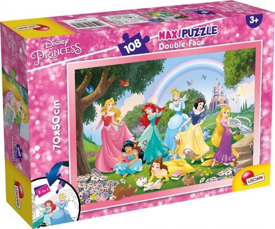 Lisciani Puzzle cu două fețe maxi 108 prințese Disney