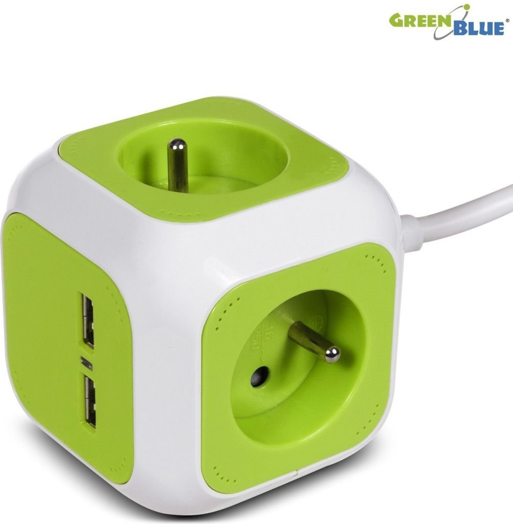 Prelungitor prelungitor GreenBlue GB118 MagicCube, priză de curent cvadruplu, 2 intrări USB, 1,4 m