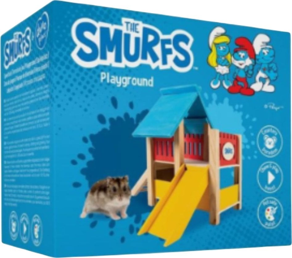 Loc de joaca din lemn pentru rozatoare The smurfs, Duvo+, 25x20x21cm