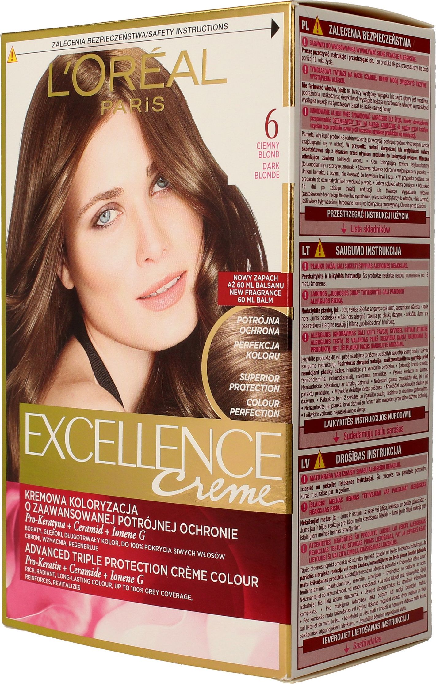 Ilgalaikiai plaukų Dazai su trejopa apsauga L'Oréal Paris Excellence Creme 172 ml