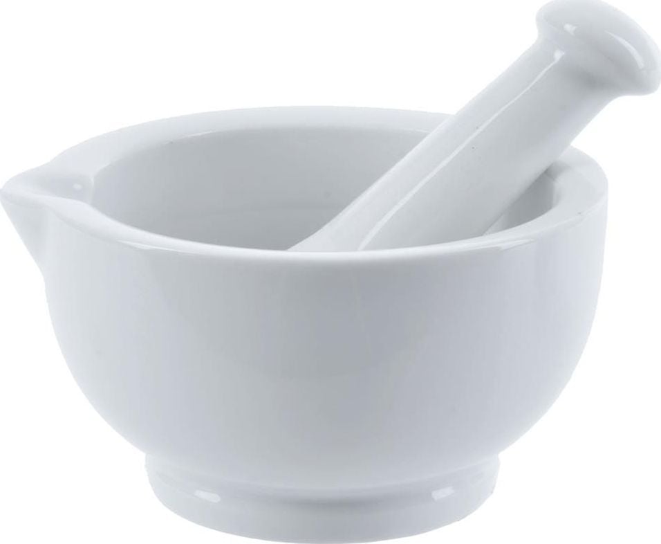 Loviți mortarul ceramic de condimente 14 cm cu pistil