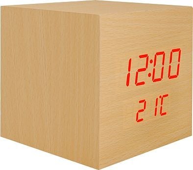 Ceasuri decorative - LTC LTC, ceas deşteptător cub LED cu termometru, culoare lemn natural.