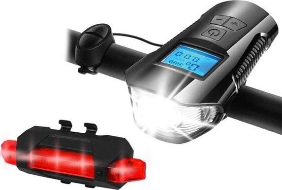 Set biciclete LTC PS LTC cu computer, 1 x LED SMD 10 W, 1000 lm + 5 x LED SMD 50 lm, baterie 1200/300 mAh, claxon, Micro USB.