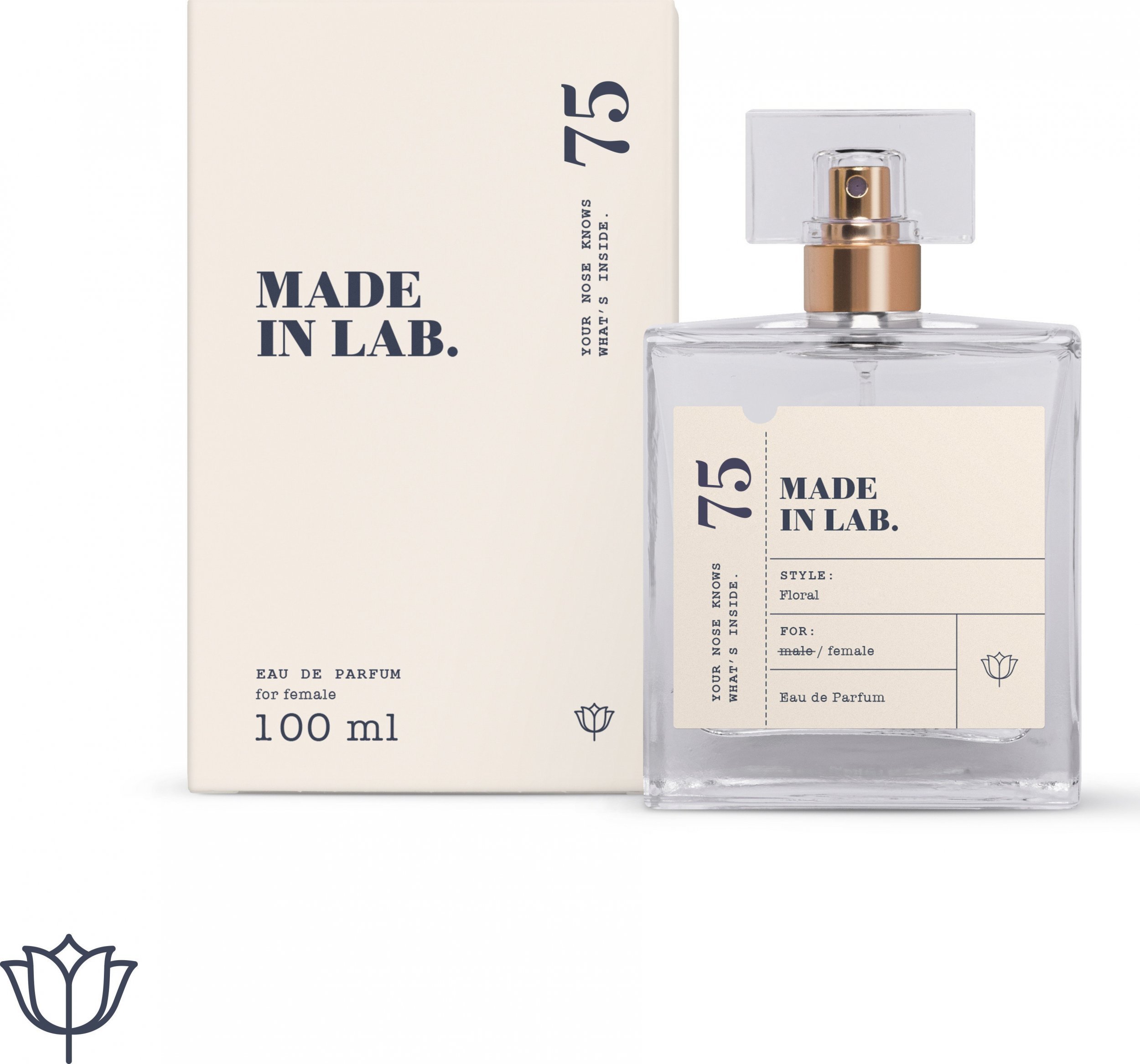 Produs fabricat in laborator Produsul Made In Lab MADE IN LAB 75 pentru femei este disponibil sub forma de spray EDP cu o capacitate de 100 ml, fabricat in laborator.