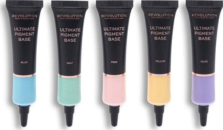 Makeup Revolution Ultimate Pigment Base, un set de baze de fard de ochi Albastru + Menta + Roz + Galben + Liliac 5x15ml