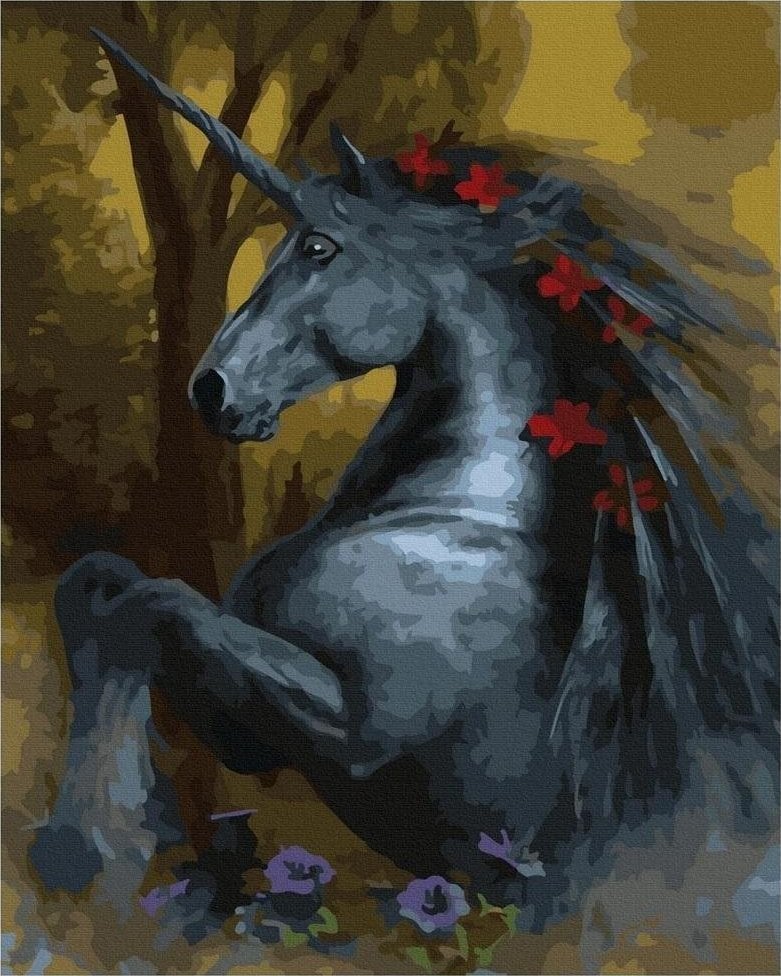 Pictura dupa numere - Unicorn negru 40x50cm