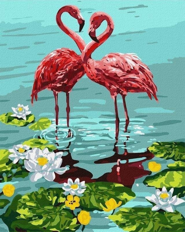 Pictură după numere - O pereche de flamingo 40x50cm