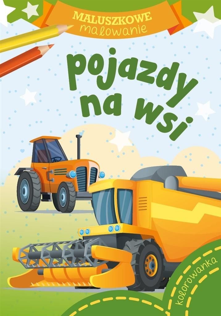 Pictură pentru bebeluși. Vehicule în mediul rural. Carte de colorat