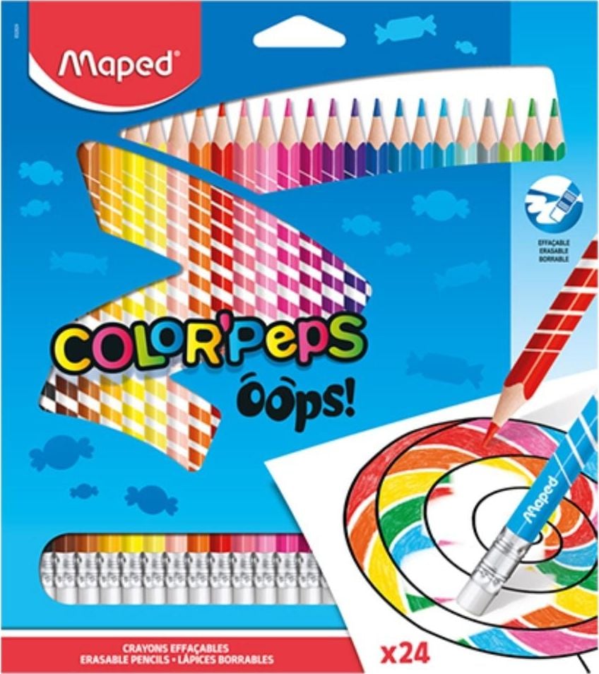 Maped Colorpeps Oops creioane colorate triunghiulare cu radiera 24 col
