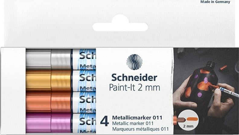 MARKER ACRILIC Schneider SCHNEIDER PAINT-IT METALLIC 4 BUCĂȚI (ARGINTIU, AUR, CURU, MOV)