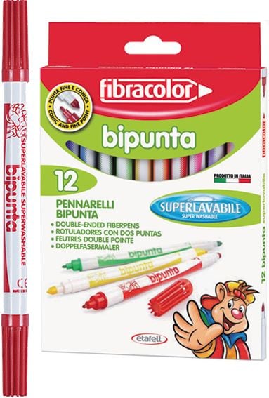 Markere Euros cu două fețe fibracolor 12 culori într-o cutie