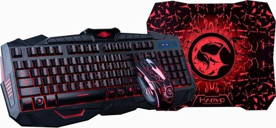 Kit tastatura + mouse + mousepad Marvo KM400, iluminata, cu cablu, negru, EN