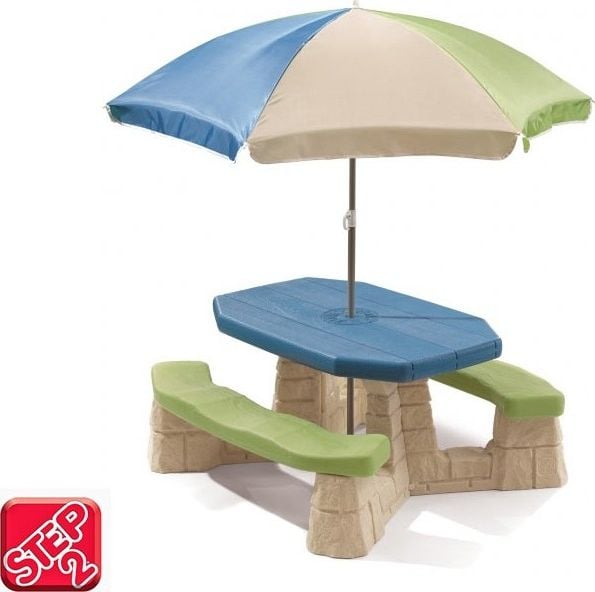 Masa picnic cu bancute si umbrela pentru copii Step2, Plastic, Multicolor