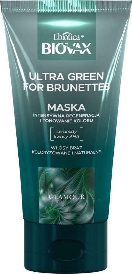 Mască de păr L'BIOTICA_Biovax Glamour Ultra Green pentru brunete 150ml