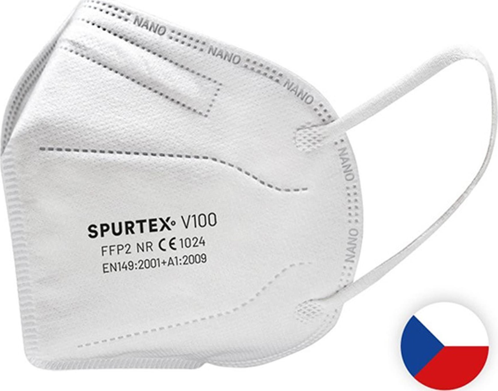 Mască de protecție Spurtex Nano, FFP2, albă, 5 straturi, universală, 5ks, Spurtex