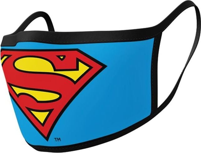 Masca din material textil, reutilizabila, set 2 bucati, Superman Logo, pentru adulti si copii