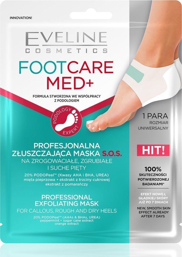 Masca pentru picioare, Eveline, Foot Care Med, Professional Exfoliating SOS Heel Mask, 1 pereche