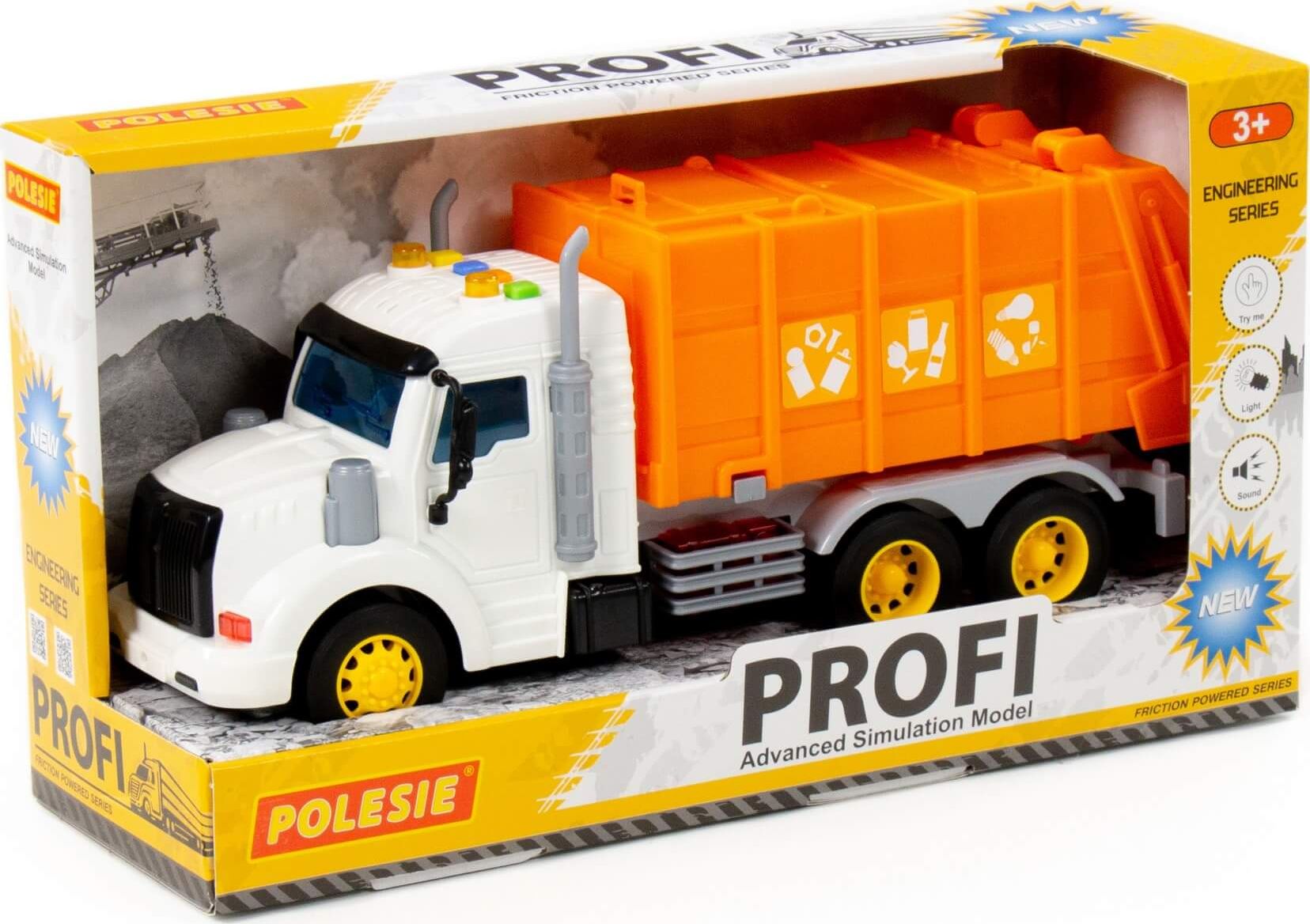 Mașină municipală Polesie cu lumină portocalie și sunet într-o cutie