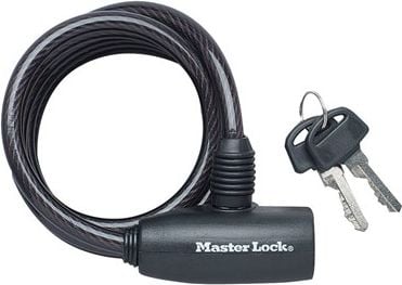 Antifurt MasterLock cablu spiralat cu cheie 1.8m x 8mm Negru