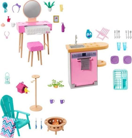 Mattel Barbie Mebelek + dekoracje, Szykowanie się przy toaletce (HJV32)