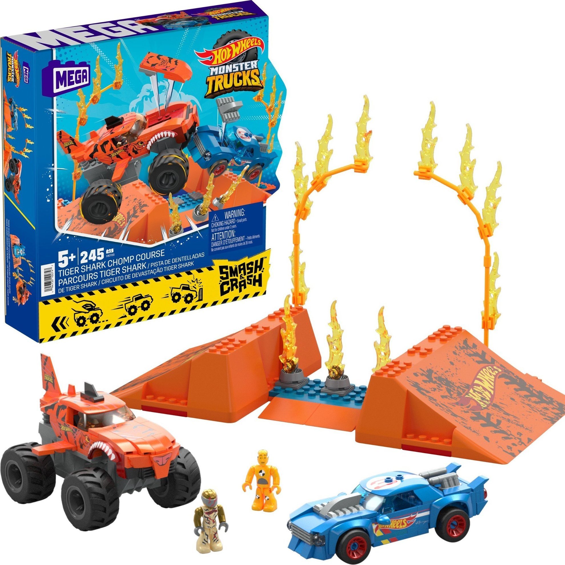 Mattel Mega Hot Wheels Monster Trucks Tiger Shark Stunt Jump HKF88