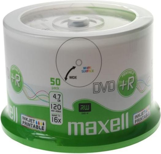 DVD+R, 4.7Gb, 16X , Maxell ,Printabile Inkjet , Cake Box , 50 buc