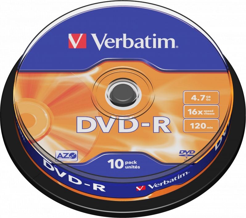 Medii de stocare platinet VERBATIM DVD-R Disc 4.7GB 16X CAKE 10pcs (VD1610)