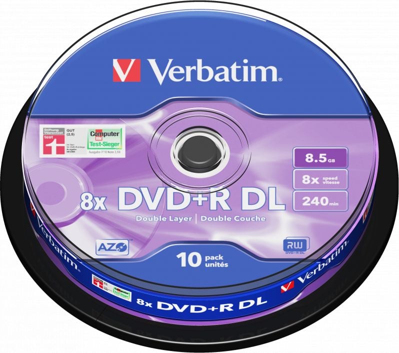 Medii de stocare verbatim DVD + R 8.5GB 8X CAKE10SZ STRATULUI DOUBLE (43666)