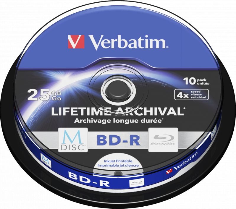 Medii de stocare verbatim M-DISC BD-R, 4x, 25GB, 10 unitati (43825)