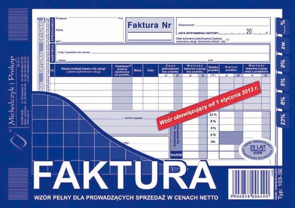 Hartie si produse din hartie - Factura cu TVA Michalczyk & Prokop A5 103-3E Complet