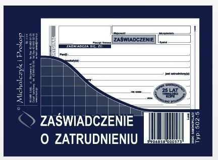 Hartie si produse din hartie - Michalczyk & Prokop Certificat de angajare A6 80 coli (502-5)
