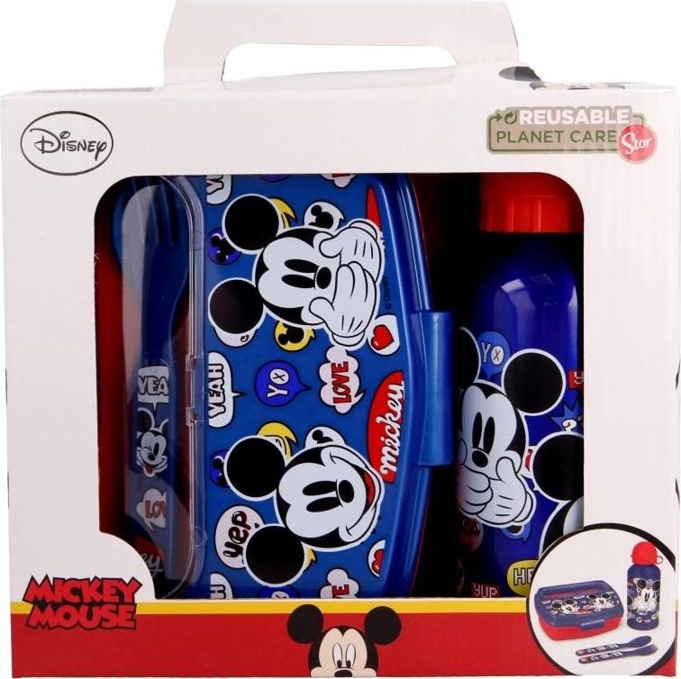 Mickey Mouse Mickey Mouse - Set cutie de pranz, sticla de apa 400ml, tacamuri