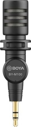 Microfon compact Boya BY-M100, cu fir, mufa de 3,5 mm, condensator, omnidirectional, 50 Hz - 18 kHz, negru