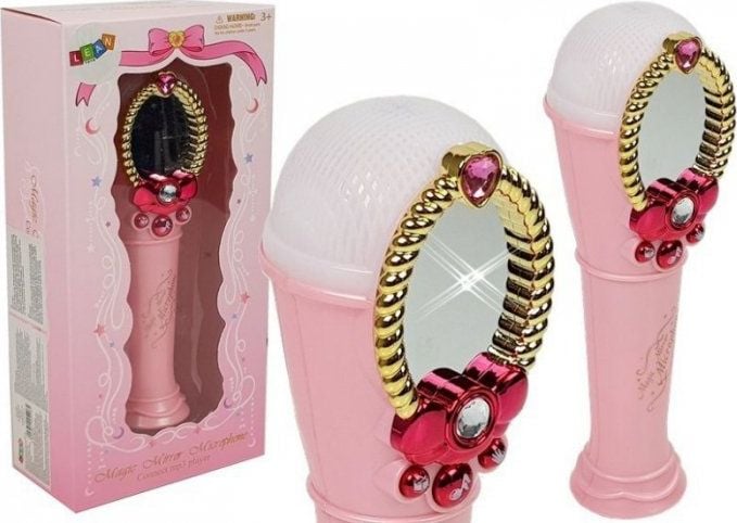 Microfon Oglinda magica karaoke roz, USB, pentru fetite, LeanToys, 7815