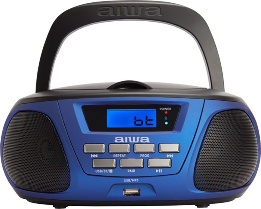 Microsistem Audio Aiwa BBTU-300BL, Bluetooth, CD, Radio, Negru/Albastru