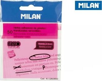 Milan Note lipicioase Milan FLUO transparent roz 76x76, 50 buc.