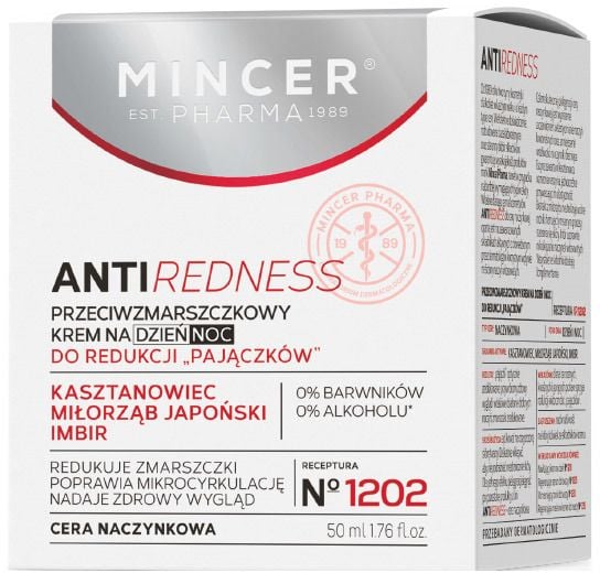 Mincer Anti Redness Krem przeciwzmarszczkowy na dzień i noc do redukcji `pajączków` nr 1202 50ml