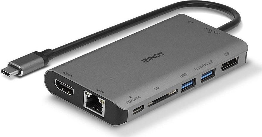 Mini Docking Station Lindy USB 3.2 Type C - 4K HDMI & DP, PD 3.0 100W, USB 3.2, Gigabit Ethernet, SD, Audio